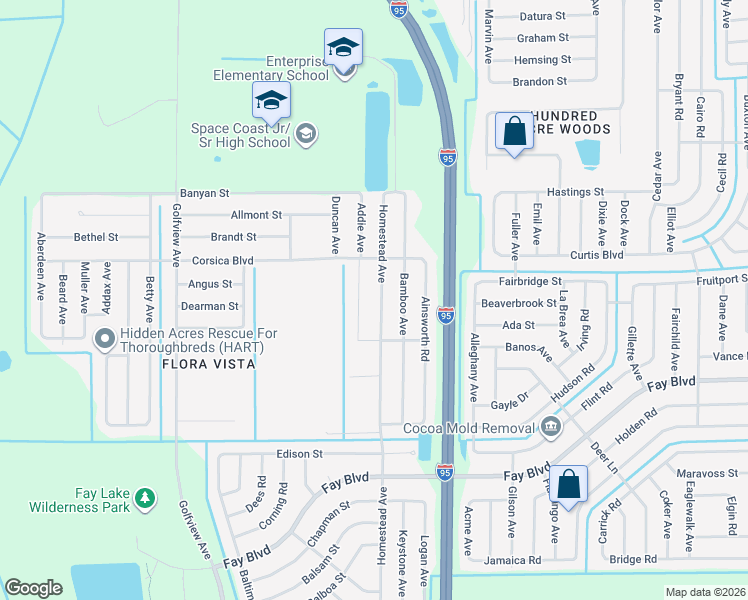 map of restaurants, bars, coffee shops, grocery stores, and more near 6470 Homestead Avenue in Cocoa