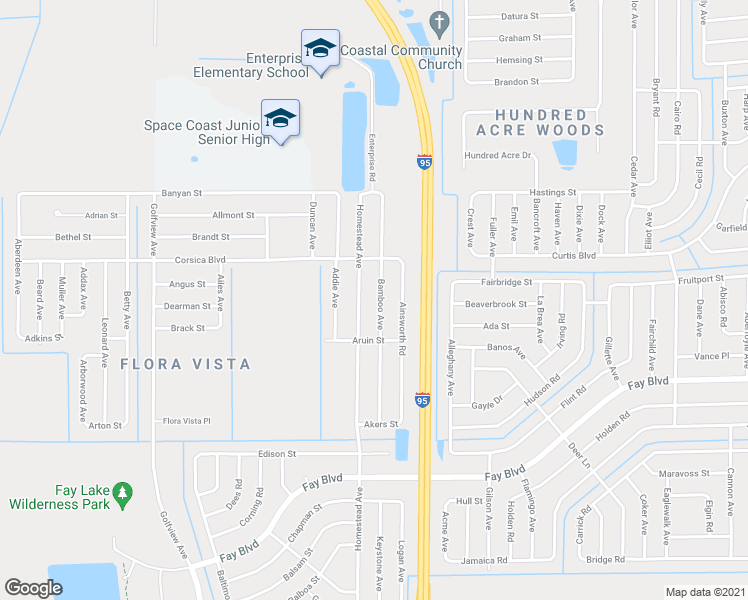 map of restaurants, bars, coffee shops, grocery stores, and more near 6494 Bamboo Avenue in Cocoa