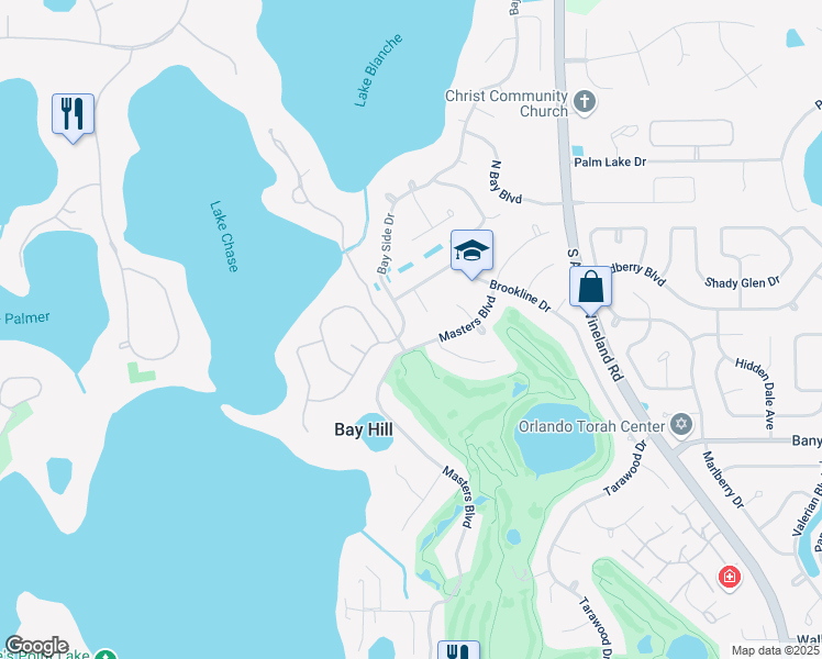 map of restaurants, bars, coffee shops, grocery stores, and more near 5741 Bay Side Drive in Orlando