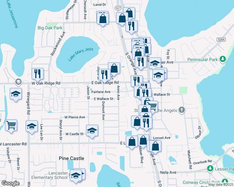 map of restaurants, bars, coffee shops, grocery stores, and more near 324 Fairlane Avenue in Orlando