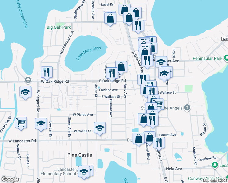 map of restaurants, bars, coffee shops, grocery stores, and more near 208 Fairlane Avenue in Orlando