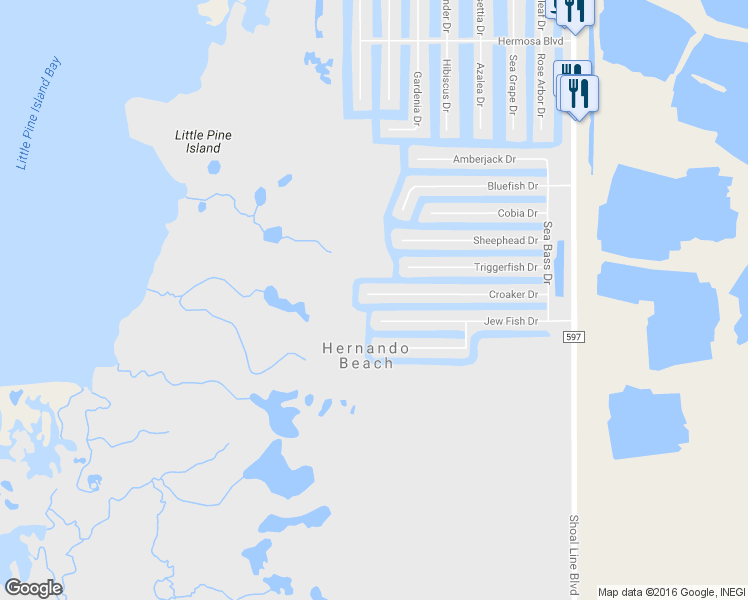 map of restaurants, bars, coffee shops, grocery stores, and more near 3344 Croaker Dr in Hernando Beach