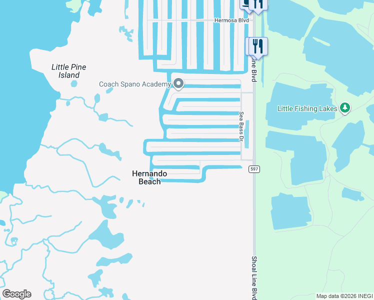 map of restaurants, bars, coffee shops, grocery stores, and more near 3440 Croaker Dr in Hernando Beach