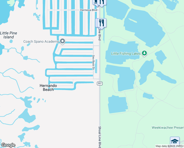 map of restaurants, bars, coffee shops, grocery stores, and more near 4066 Croaker Drive in Hernando Beach