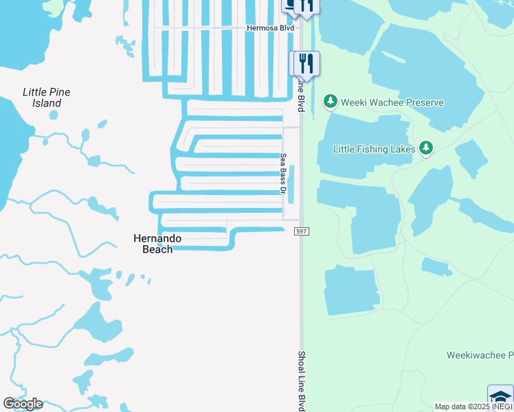 map of restaurants, bars, coffee shops, grocery stores, and more near 4018 Croaker Drive in Hernando Beach