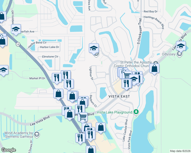 map of restaurants, bars, coffee shops, grocery stores, and more near 6298 Glenn Cliff Way in Orlando