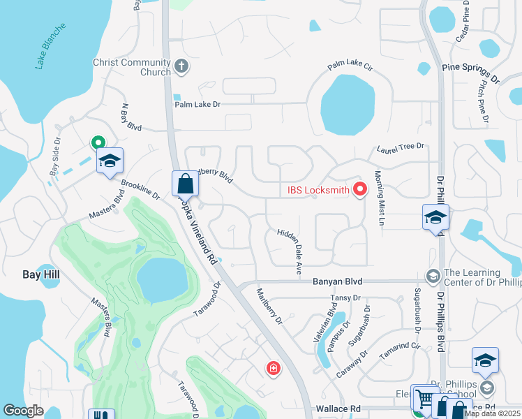 map of restaurants, bars, coffee shops, grocery stores, and more near 8603 Sunny Hollow Lane in Orlando