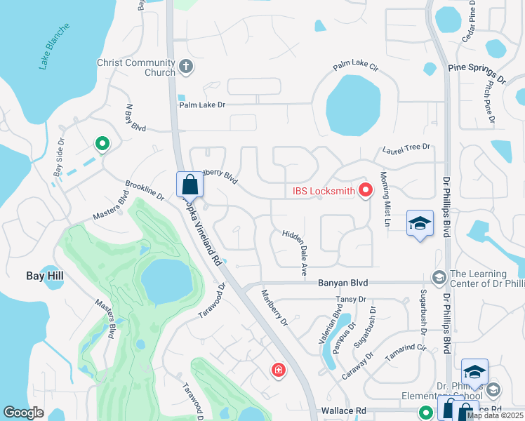 map of restaurants, bars, coffee shops, grocery stores, and more near 8603 Sunny Hollow Lane in Orlando