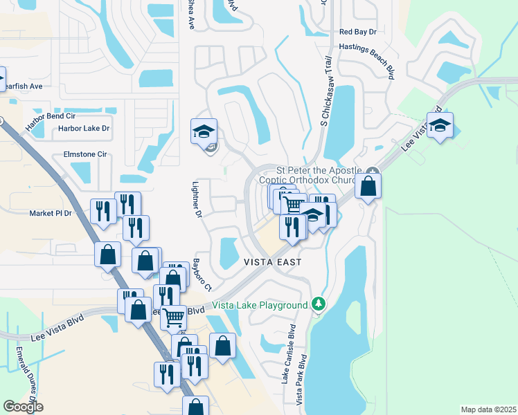 map of restaurants, bars, coffee shops, grocery stores, and more near 6336 Westcott Cove Boulevard in Orlando