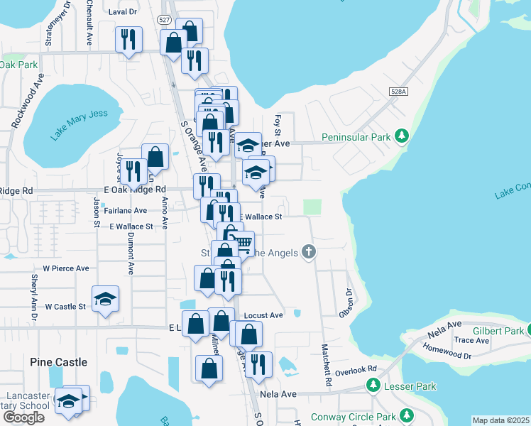 map of restaurants, bars, coffee shops, grocery stores, and more near 1003 East Wallace Street in Orlando