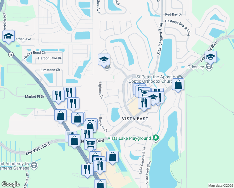 map of restaurants, bars, coffee shops, grocery stores, and more near 8359 Lake Amhurst Trail in Orlando