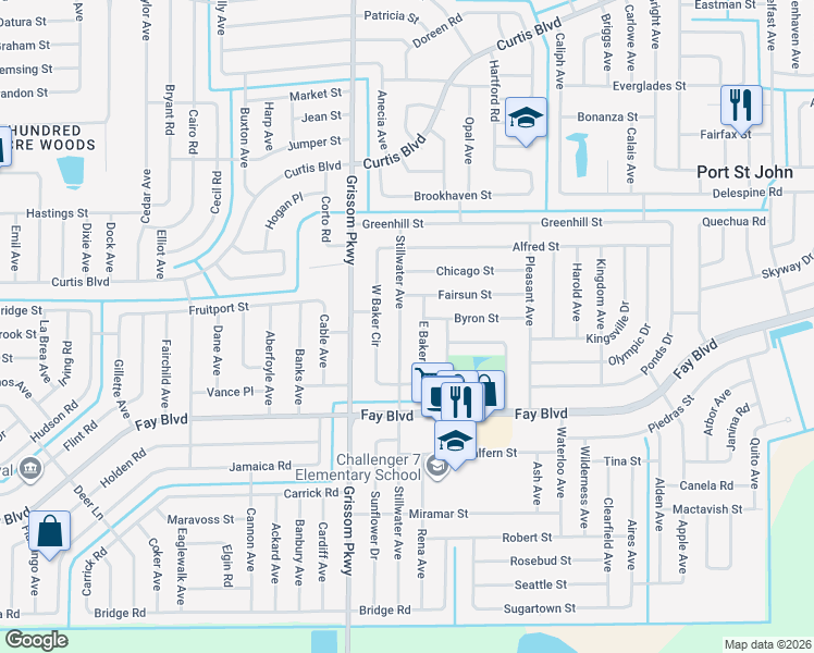 map of restaurants, bars, coffee shops, grocery stores, and more near 6445 Stillwater Avenue in Cocoa