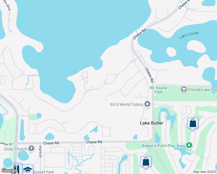 map of restaurants, bars, coffee shops, grocery stores, and more near 11108 Bridge House Road in Windermere
