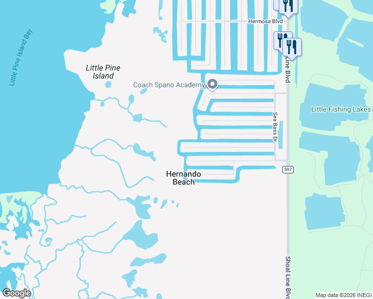 map of restaurants, bars, coffee shops, grocery stores, and more near 3344 Croaker Drive in Hernando Beach