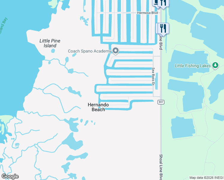 map of restaurants, bars, coffee shops, grocery stores, and more near 3392 Croaker Drive in Hernando Beach