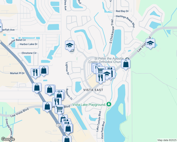 map of restaurants, bars, coffee shops, grocery stores, and more near 6336 Westcott Cove Boulevard in Orlando