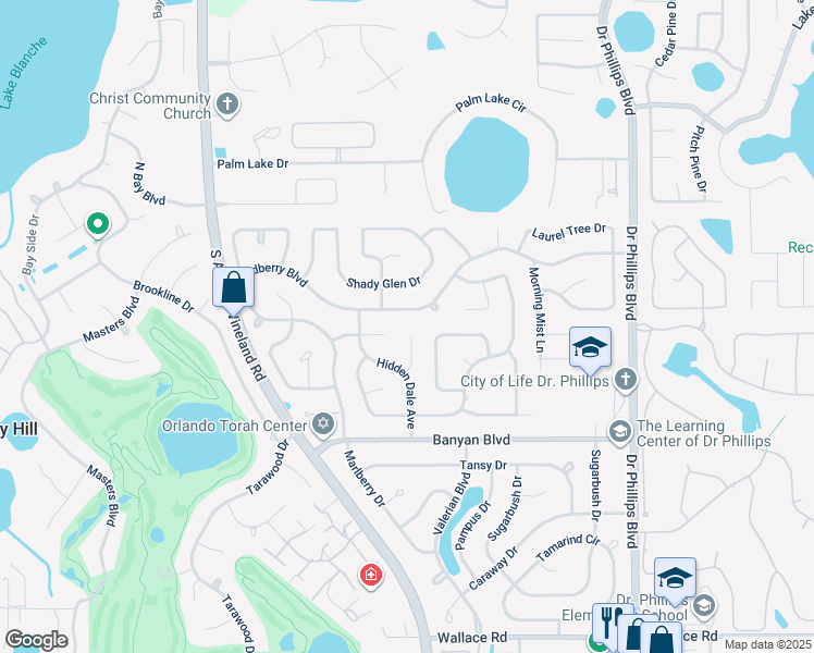 map of restaurants, bars, coffee shops, grocery stores, and more near 8507 Sunny Hollow Court in Orlando