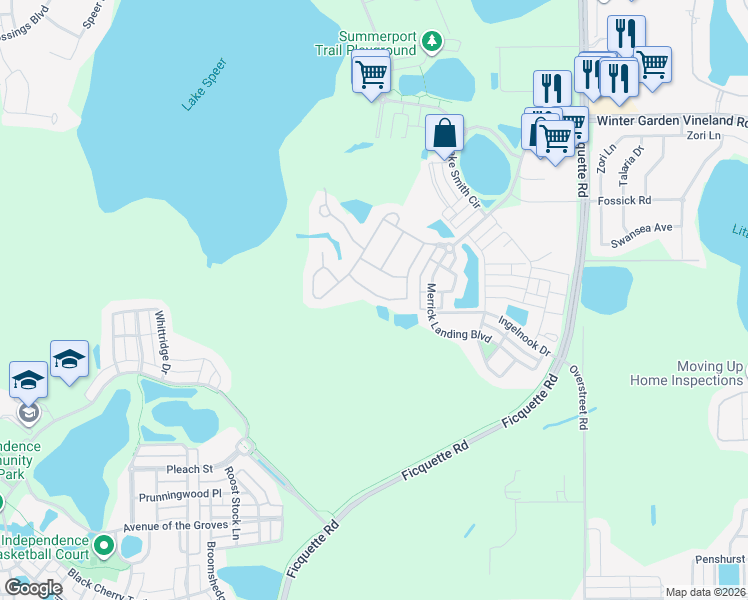 map of restaurants, bars, coffee shops, grocery stores, and more near 6607 Earthgold Drive in Windermere