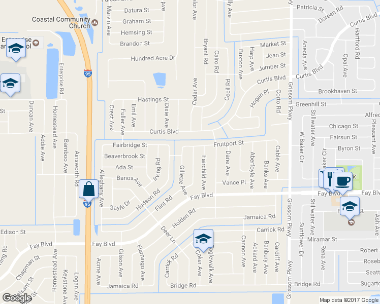 map of restaurants, bars, coffee shops, grocery stores, and more near 5408 Flint Road in Cocoa