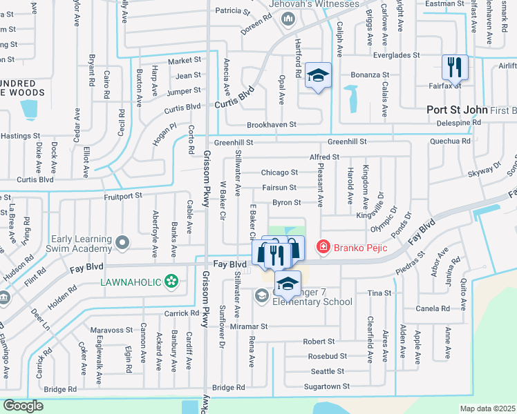 map of restaurants, bars, coffee shops, grocery stores, and more near 6207 East Baker Circle in Cocoa