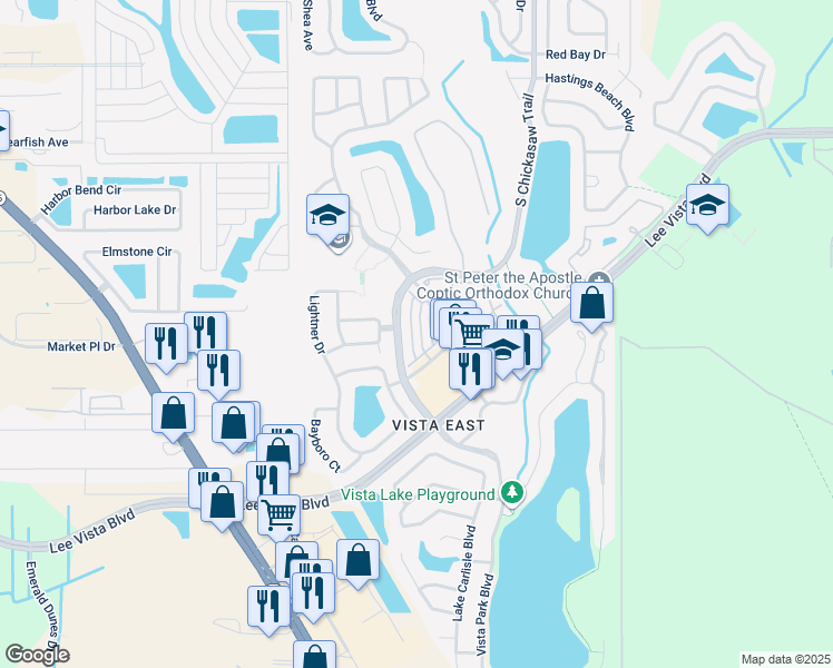 map of restaurants, bars, coffee shops, grocery stores, and more near 6336 Westcott Cove Boulevard in Orlando