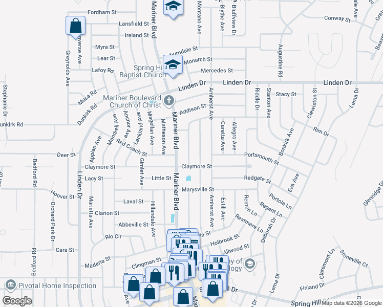 map of restaurants, bars, coffee shops, grocery stores, and more near 2424 Keeport Drive in Spring Hill