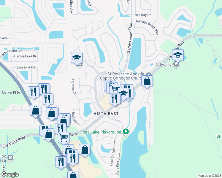 map of restaurants, bars, coffee shops, grocery stores, and more near 8651 Saratoga Inlet Drive in Orlando