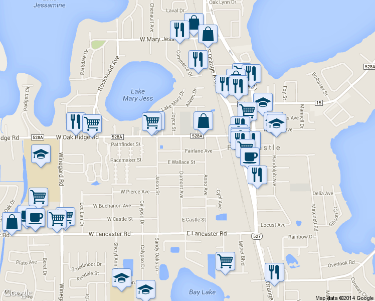 map of restaurants, bars, coffee shops, grocery stores, and more near 208 Fairlane Avenue in Orlando