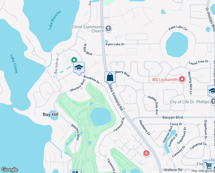 map of restaurants, bars, coffee shops, grocery stores, and more near 6244 Blue Clay Court in Orlando