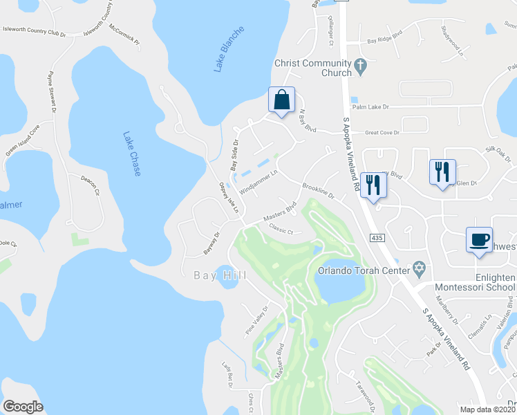 map of restaurants, bars, coffee shops, grocery stores, and more near 5741 Bay Side Drive in Orlando