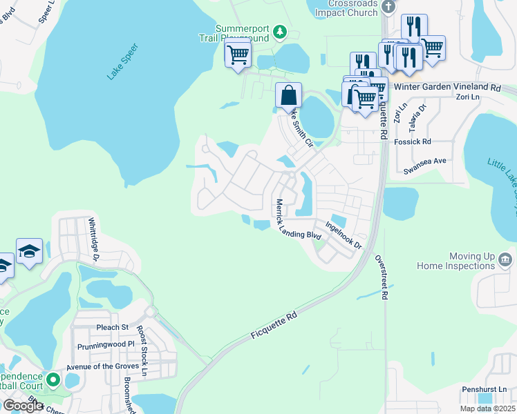 map of restaurants, bars, coffee shops, grocery stores, and more near 6533 Earthgold Drive in Windermere