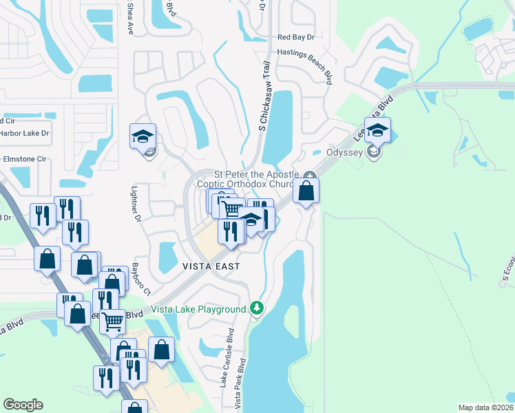 map of restaurants, bars, coffee shops, grocery stores, and more near 8682 Barrington Cove Point in Orlando