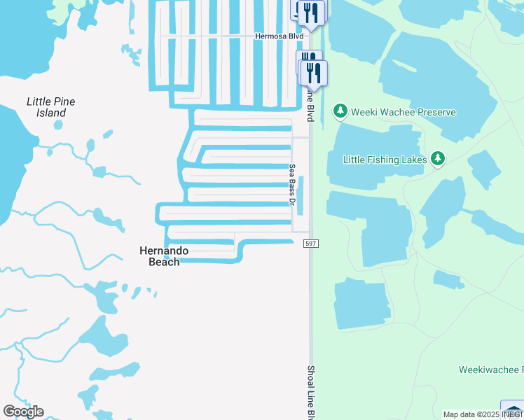 map of restaurants, bars, coffee shops, grocery stores, and more near 4018 Croaker Drive in Hernando Beach