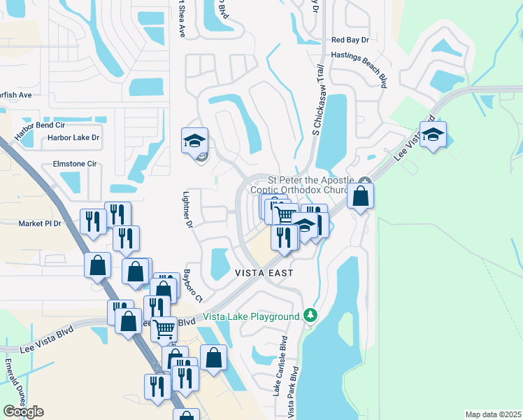 map of restaurants, bars, coffee shops, grocery stores, and more near 6301 Bristol Channel Way in Orlando