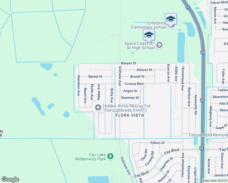map of restaurants, bars, coffee shops, grocery stores, and more near 6449 Betty Avenue in Cocoa