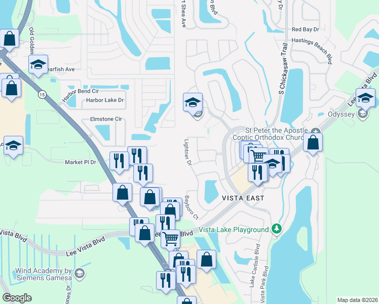 map of restaurants, bars, coffee shops, grocery stores, and more near 6298 Glenn Cliff Way in Orlando