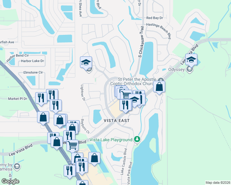 map of restaurants, bars, coffee shops, grocery stores, and more near 8651 Saratoga Inlet Drive in Orlando