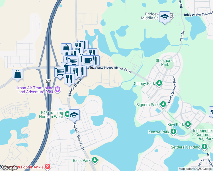 map of restaurants, bars, coffee shops, grocery stores, and more near 14012 Shoreside Way in Winter Garden
