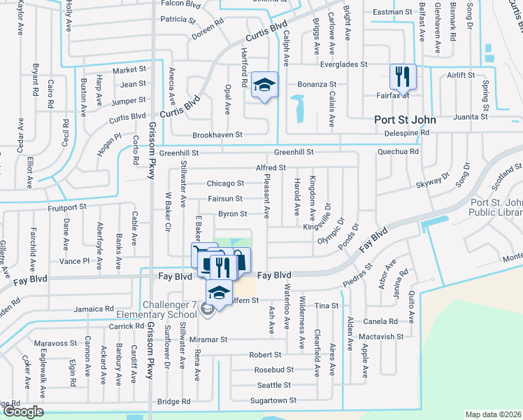 map of restaurants, bars, coffee shops, grocery stores, and more near 6476 Pleasant Avenue in Cocoa