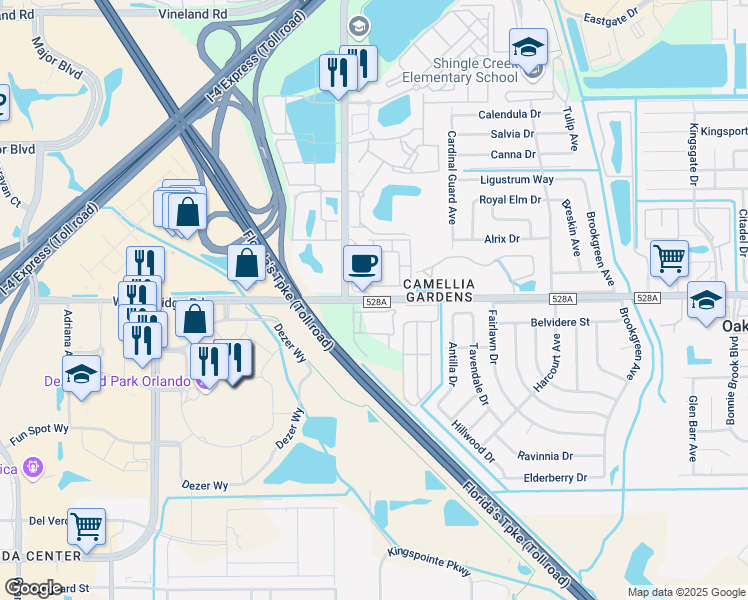 map of restaurants, bars, coffee shops, grocery stores, and more near in Orlando