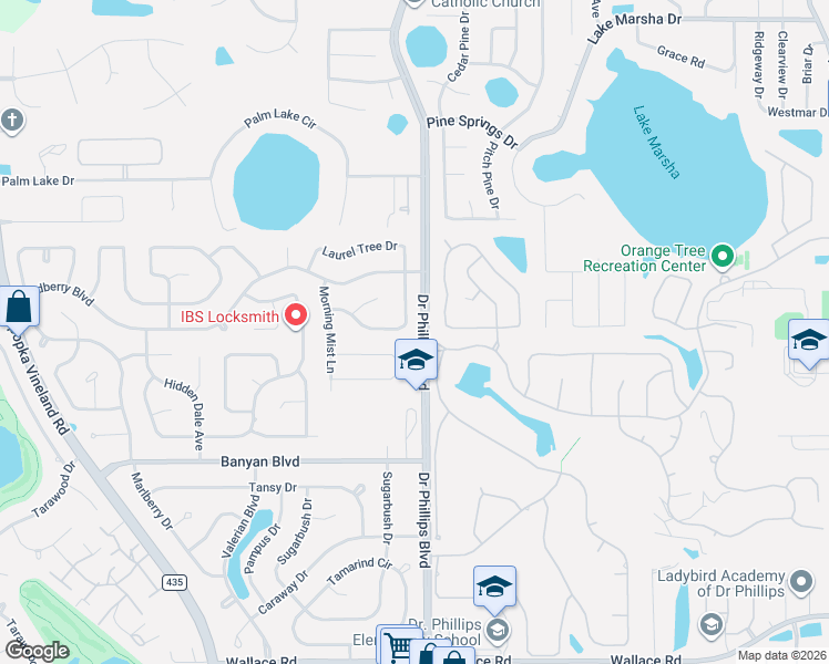 map of restaurants, bars, coffee shops, grocery stores, and more near 8155 Bluestar Circle in Orlando