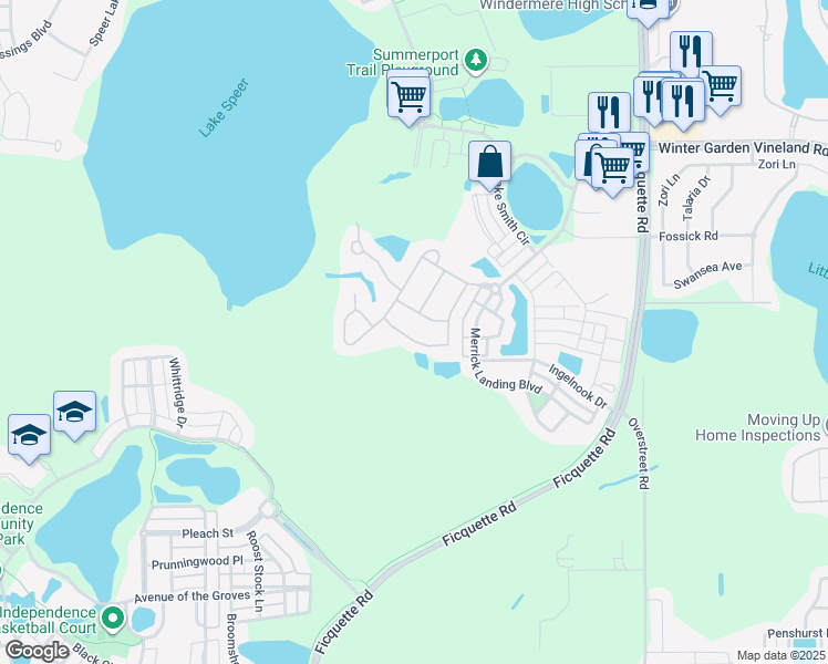 map of restaurants, bars, coffee shops, grocery stores, and more near 6614 Earthgold Drive in Windermere