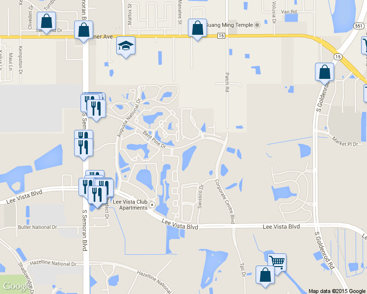 map of restaurants, bars, coffee shops, grocery stores, and more near 6016 Bent Pine Drive in Orlando