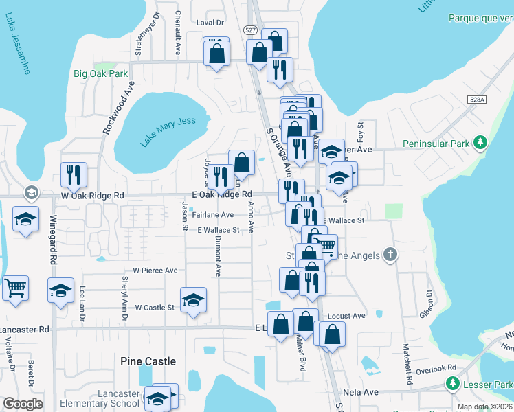 map of restaurants, bars, coffee shops, grocery stores, and more near 324 Fairlane Avenue in Orlando