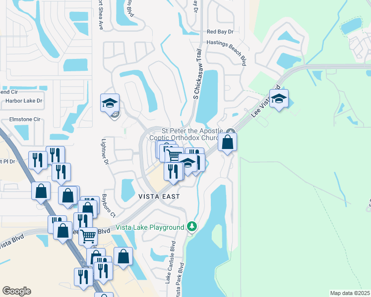 map of restaurants, bars, coffee shops, grocery stores, and more near 6380 Contessa Drive in Orlando