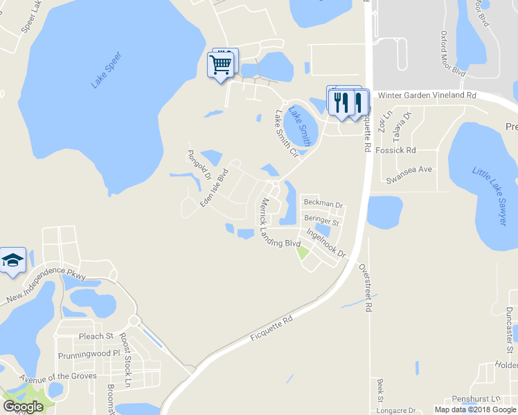 map of restaurants, bars, coffee shops, grocery stores, and more near 6468 Merrick Landing Boulevard in Windermere