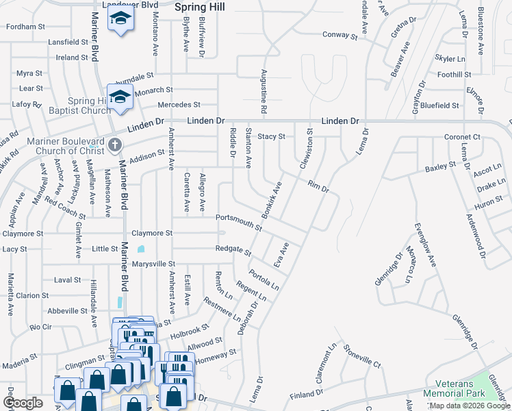 map of restaurants, bars, coffee shops, grocery stores, and more near 2478 Stanton Avenue in Spring Hill