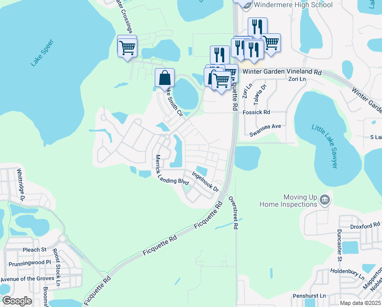 map of restaurants, bars, coffee shops, grocery stores, and more near 13719 Beckman Drive in Windermere