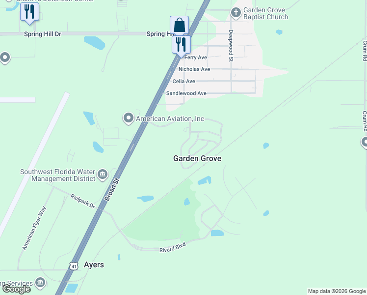 map of restaurants, bars, coffee shops, grocery stores, and more near 2805 Kingswood Circle in Brooksville