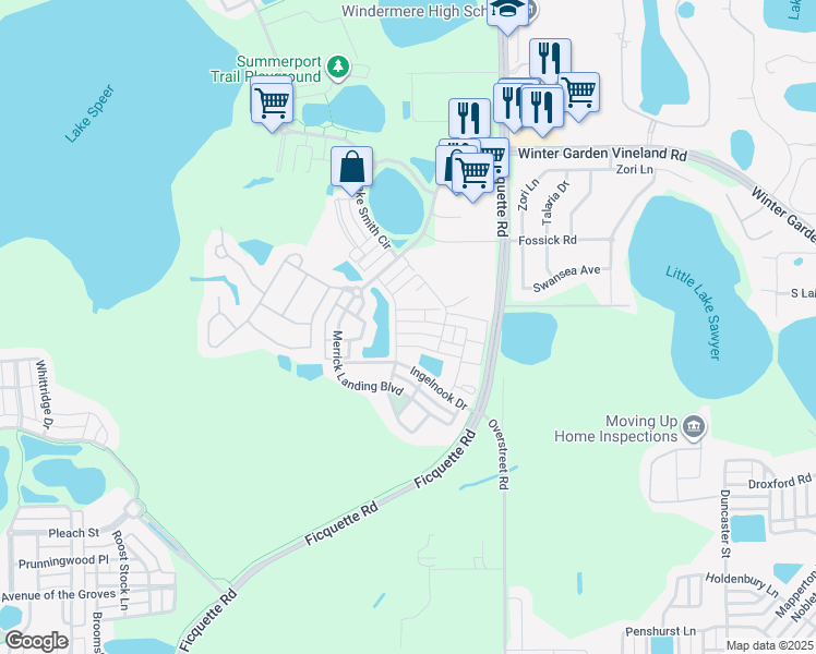 map of restaurants, bars, coffee shops, grocery stores, and more near 13719 Beckman Drive in Windermere